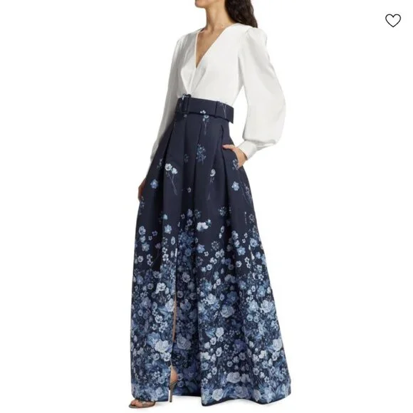 SACHIN & BABI Zoe Belted Gown, Ivory/Blue, Size 6, NWT - Picture 4 of 14